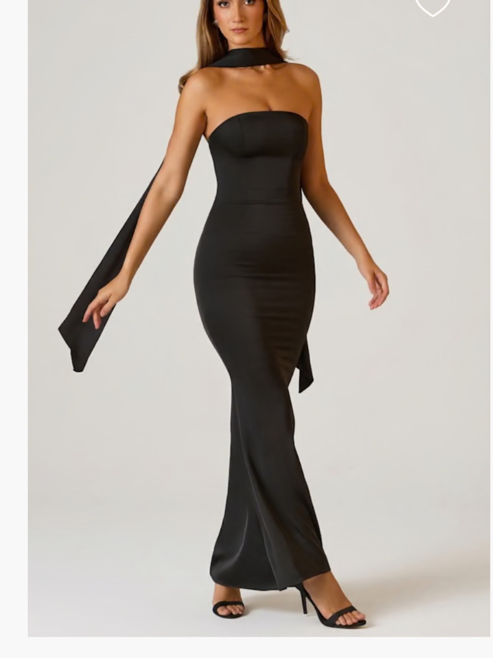 Oh Polly Black Strapless Maxi Gown with Scarf Detail